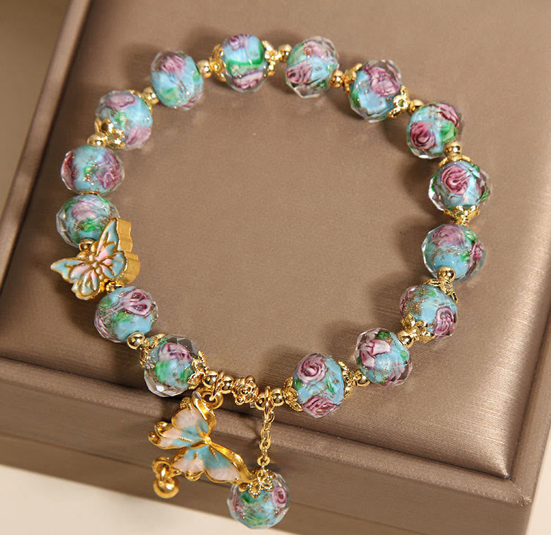 Butterfly Charm Rose Flower Liuli Bracelet