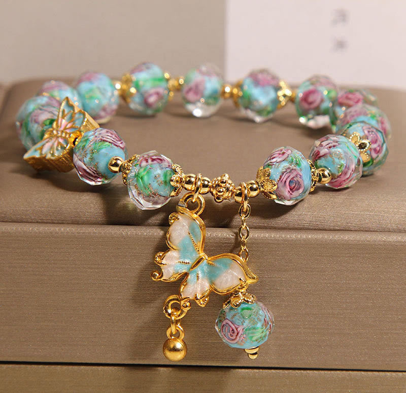 Butterfly Charm Rose Flower Liuli Bracelet