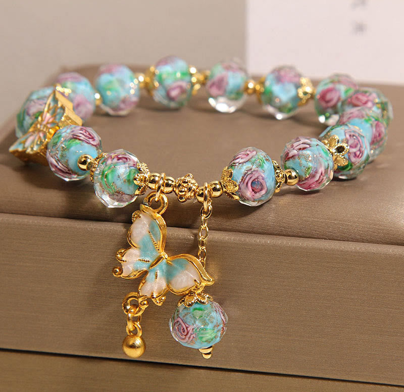 Butterfly Charm Rose Flower Liuli Bracelet