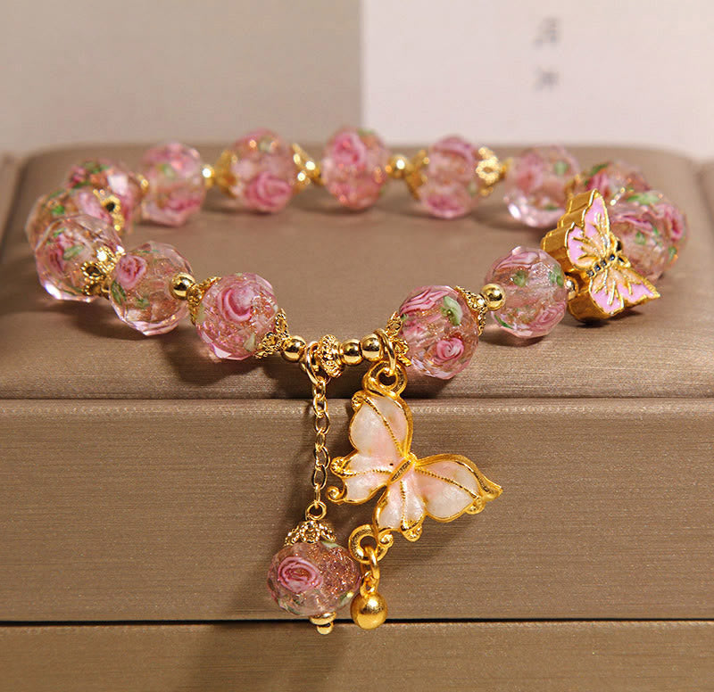 Butterfly Charm Rose Flower Liuli Bracelet