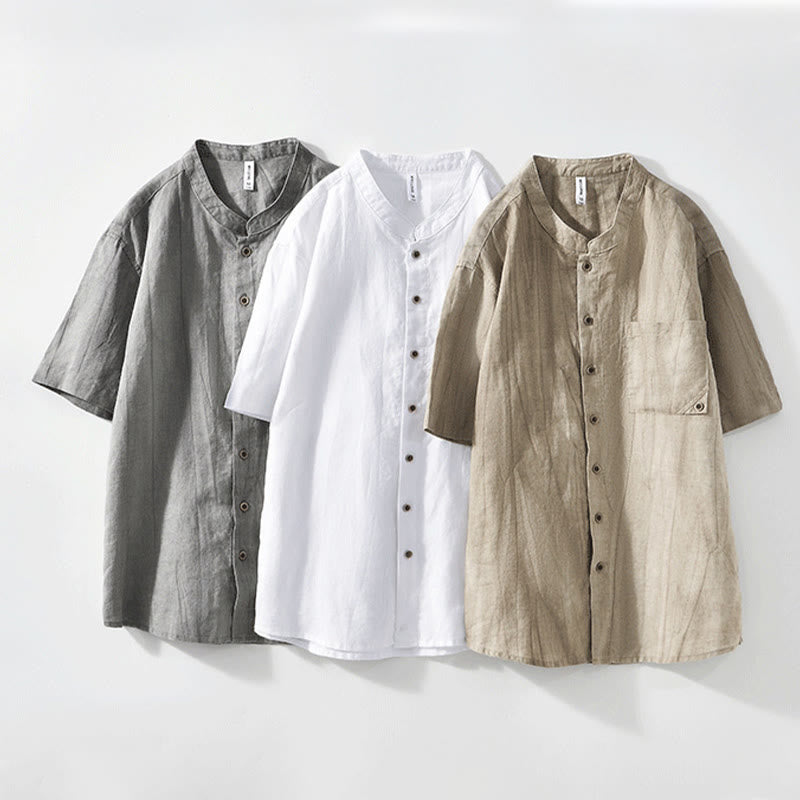 Tactile Cotton Linen Minimalist Short Sleeve Meditation Shirt