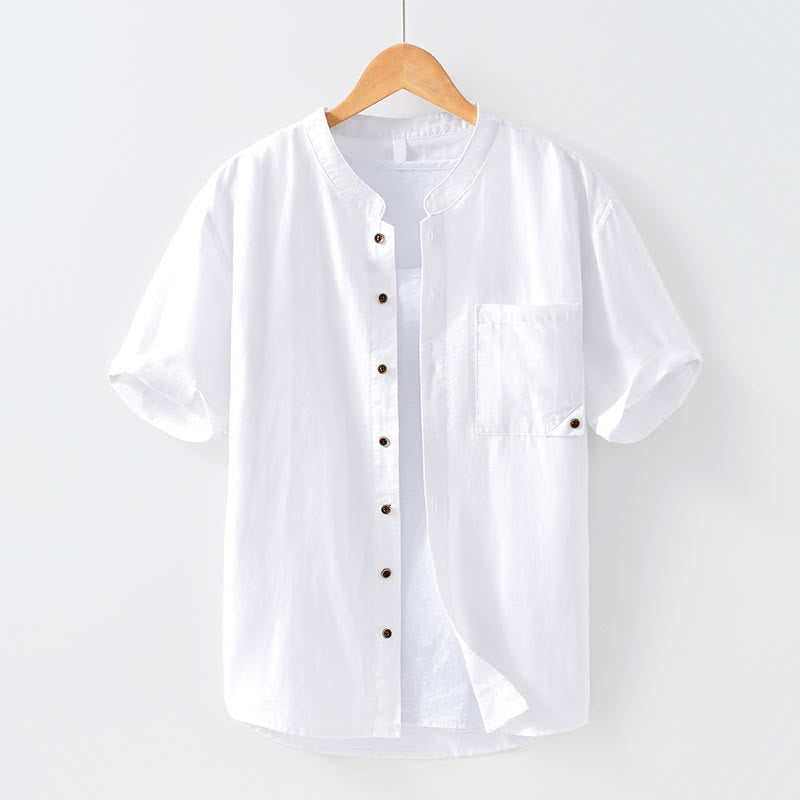 Tactile Cotton Linen Minimalist Short Sleeve Meditation Shirt