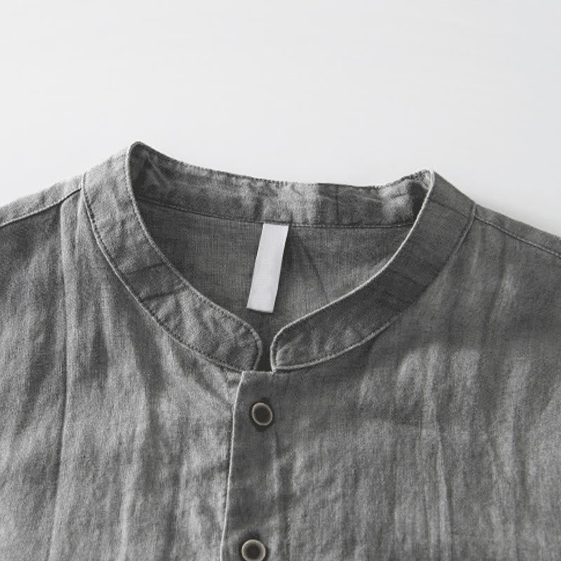 Tactile Cotton Linen Minimalist Short Sleeve Meditation Shirt