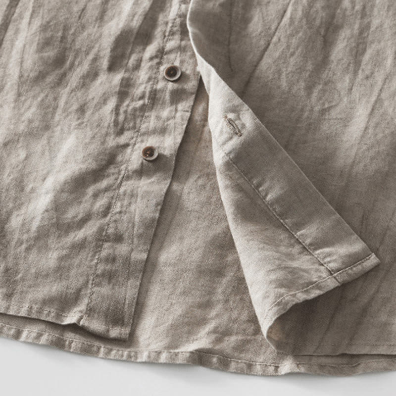 Tactile Cotton Linen Minimalist Short Sleeve Meditation Shirt