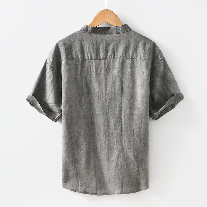 Tactile Cotton Linen Minimalist Short Sleeve Meditation Shirt