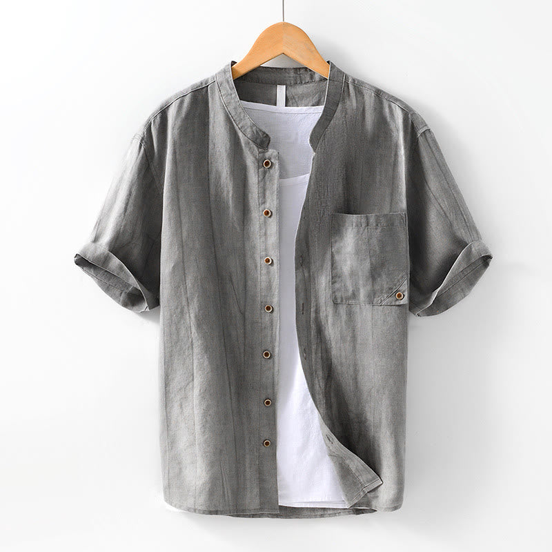 Tactile Cotton Linen Minimalist Short Sleeve Meditation Shirt