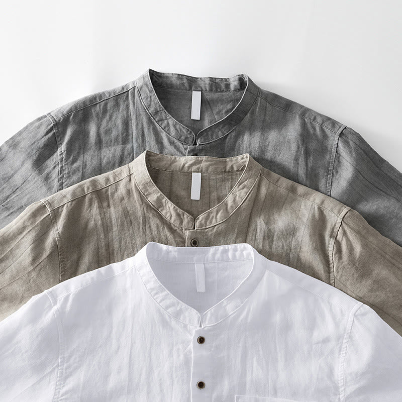 Tactile Cotton Linen Minimalist Short Sleeve Meditation Shirt