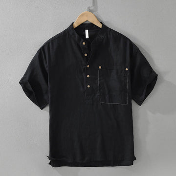 Men's Breathable Linen Short-Sleeve Meditation Shirt