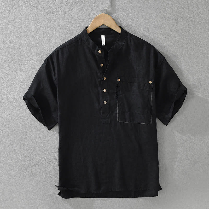 Men's Breathable Linen Short-Sleeve Meditation Shirt