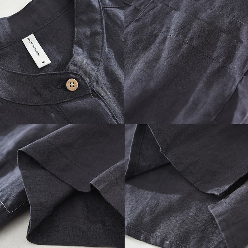 Men's Breathable Linen Short-Sleeve Meditation Shirt