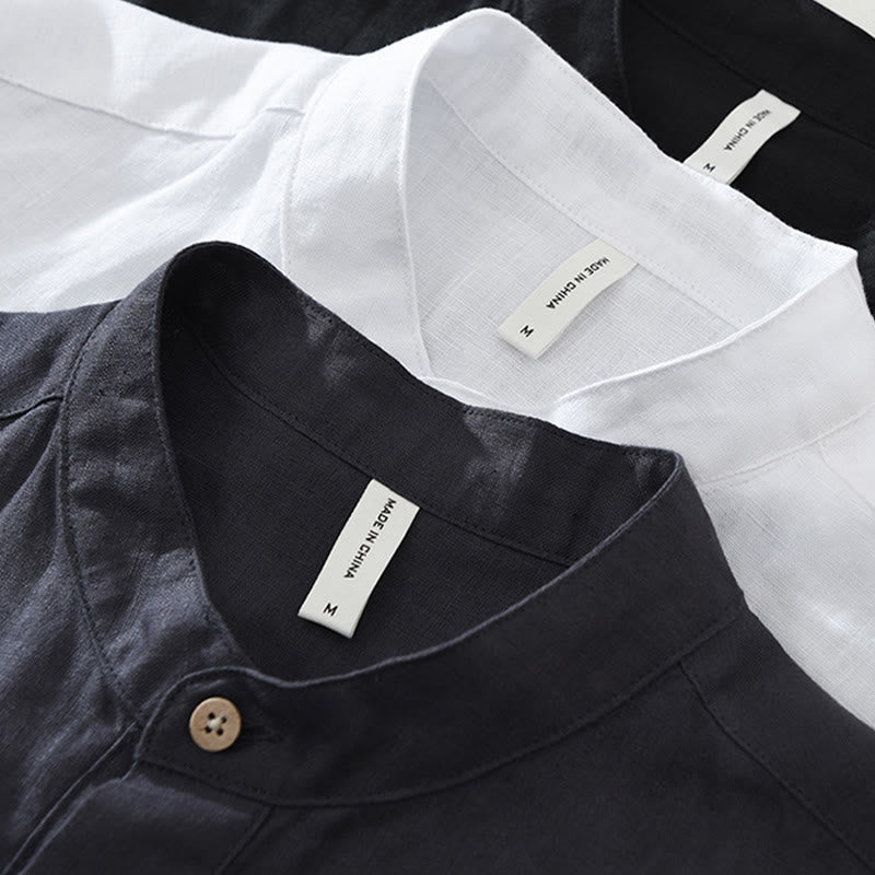 Men's Breathable Linen Short-Sleeve Meditation Shirt