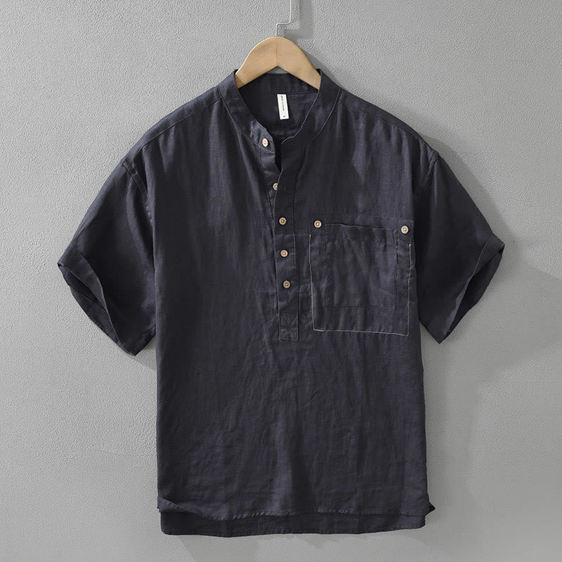 Men's Breathable Linen Short-Sleeve Meditation Shirt