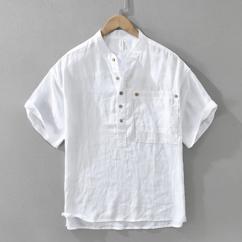 Men's Breathable Linen Short-Sleeve Meditation Shirt