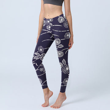 White Sketch Chrysanthemums Print Gym Leggings Women's Yoga Pants
