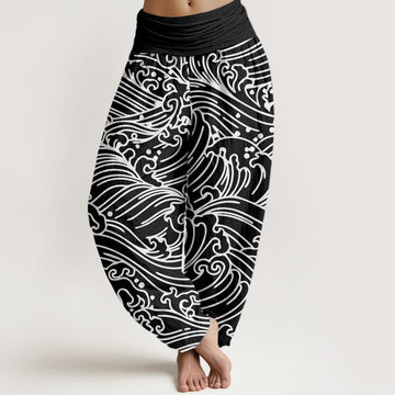 Tactile Cotton Wave Pattern Mindful Movement Harem Pants