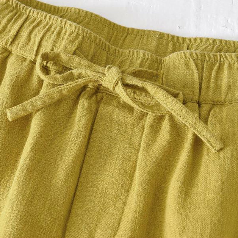 Tactile Cotton Linen Wide-Leg Mindful Movement Shorts