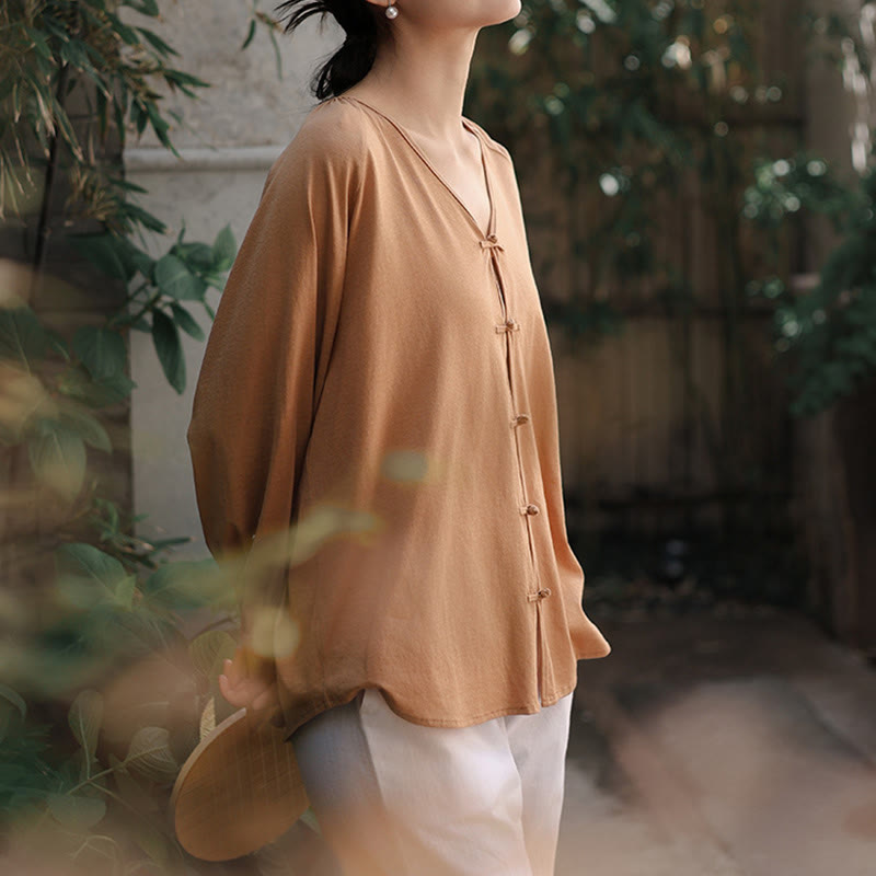 Tactile Cotton Linen Minimalist Frog-Button Meditation Shirt