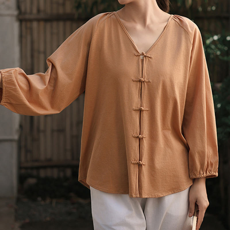 Tactile Cotton Linen Minimalist Frog-Button Meditation Shirt