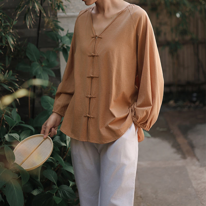 Tactile Cotton Linen Minimalist Frog-Button Meditation Shirt
