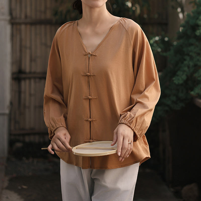 Tactile Cotton Linen Minimalist Frog-Button Meditation Shirt