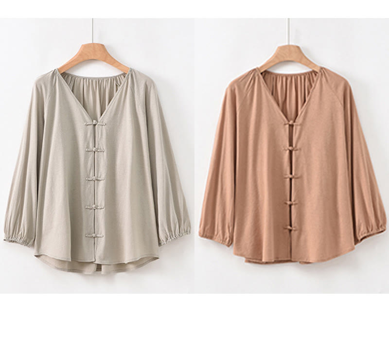 Tactile Cotton Linen Minimalist Frog-Button Meditation Shirt