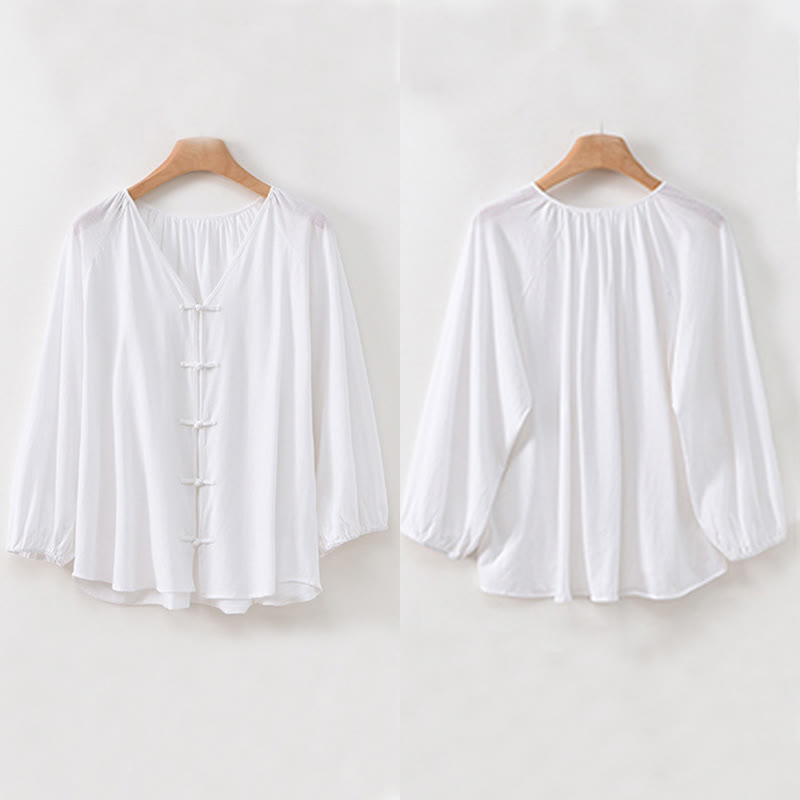 Tactile Cotton Linen Minimalist Frog-Button Meditation Shirt