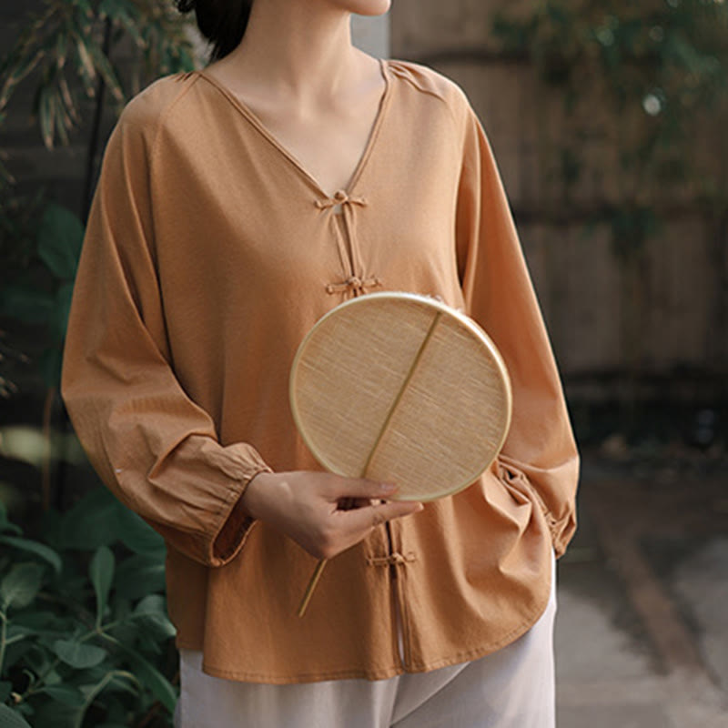 Tactile Cotton Linen Minimalist Frog-Button Meditation Shirt