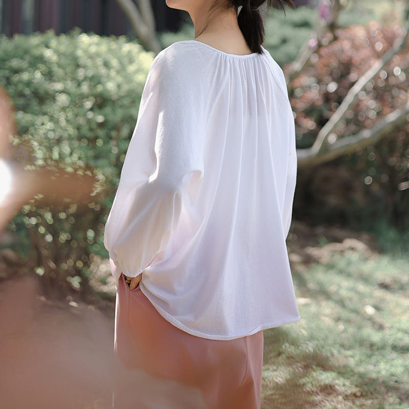 Tactile Cotton Linen Minimalist Frog-Button Meditation Shirt
