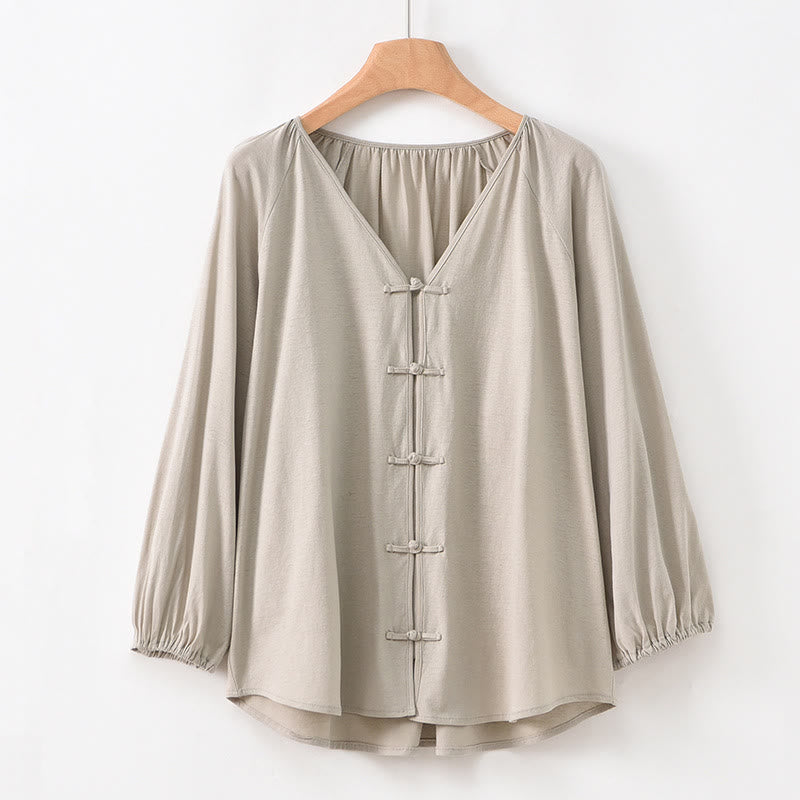 Tactile Cotton Linen Minimalist Frog-Button Meditation Shirt