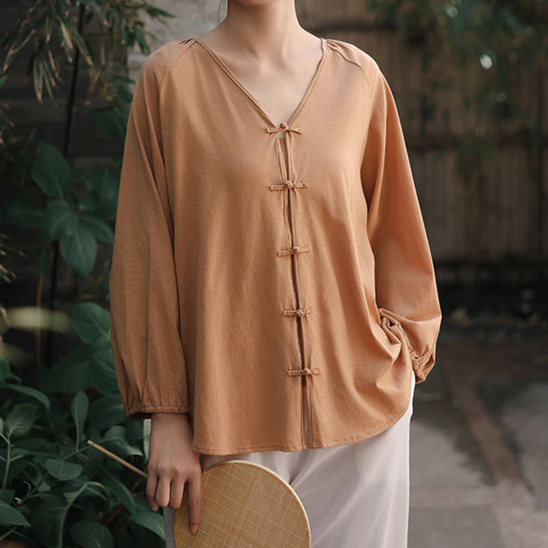 Tactile Cotton Linen Minimalist Frog-Button Meditation Shirt