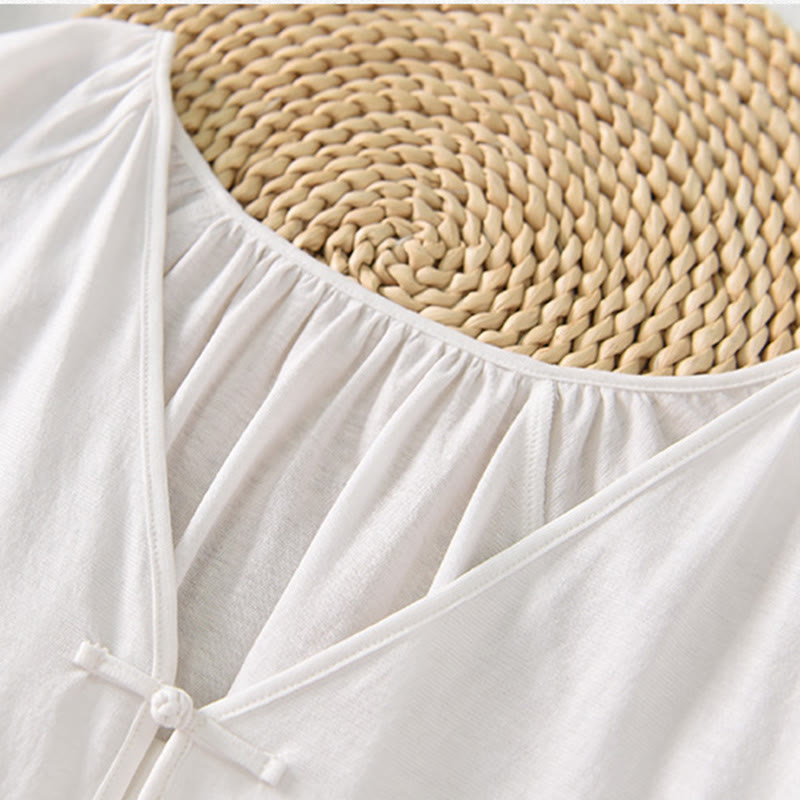 Tactile Cotton Linen Minimalist Frog-Button Meditation Shirt