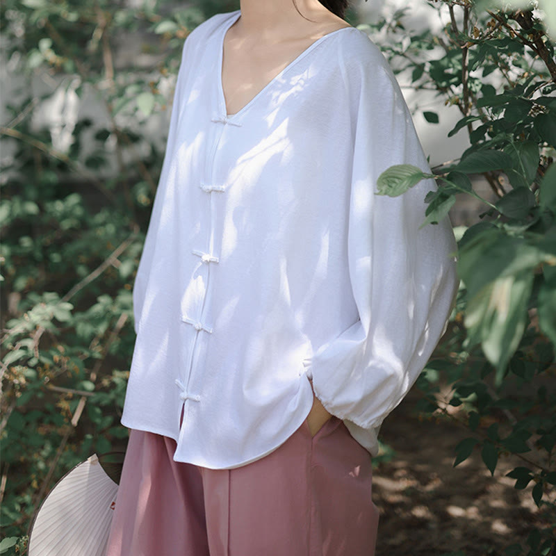 Tactile Cotton Linen Minimalist Frog-Button Meditation Shirt