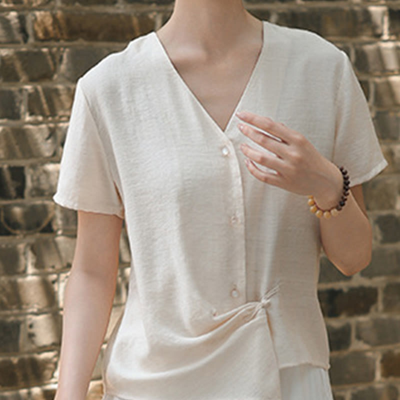 Tactile Cotton Linen Irregular V-Neck Mindful Shirt