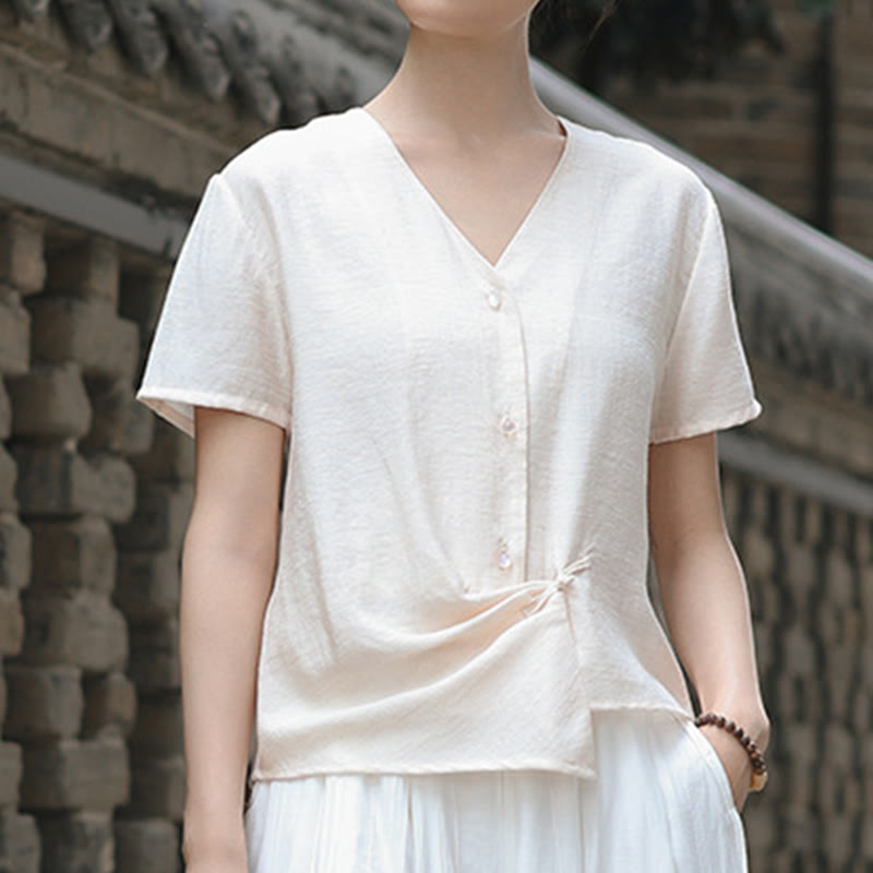 Tactile Cotton Linen Irregular V-Neck Mindful Shirt