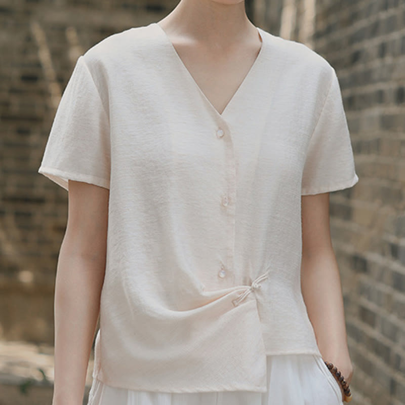 Tactile Cotton Linen Irregular V-Neck Mindful Shirt