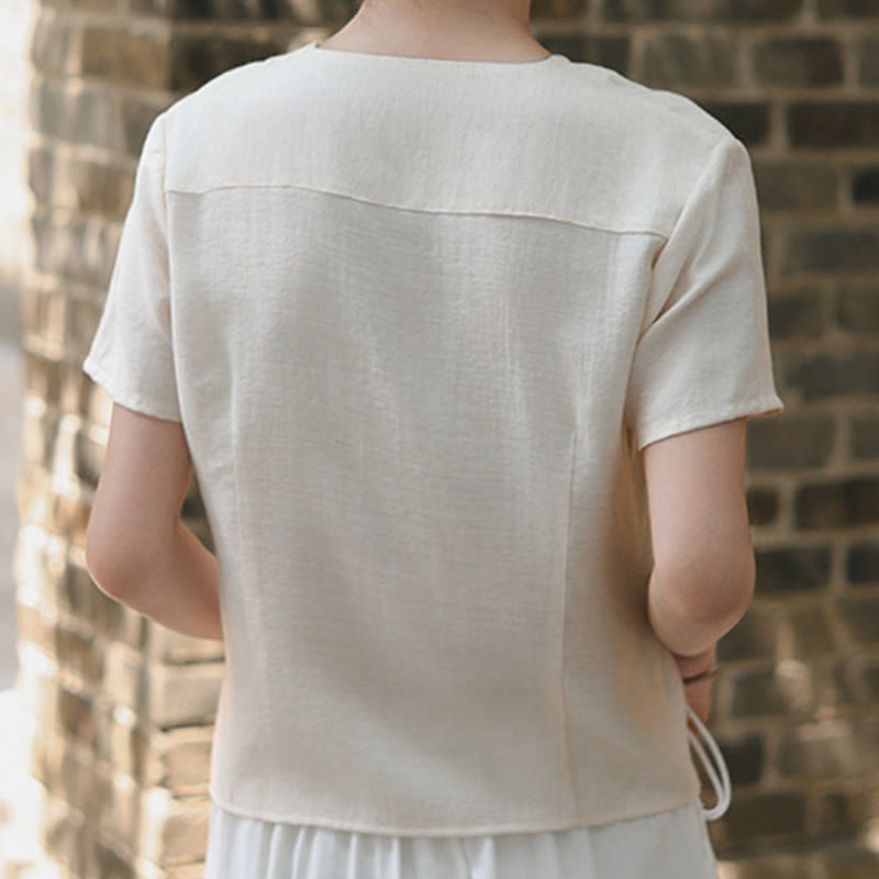 Tactile Cotton Linen Irregular V-Neck Mindful Shirt