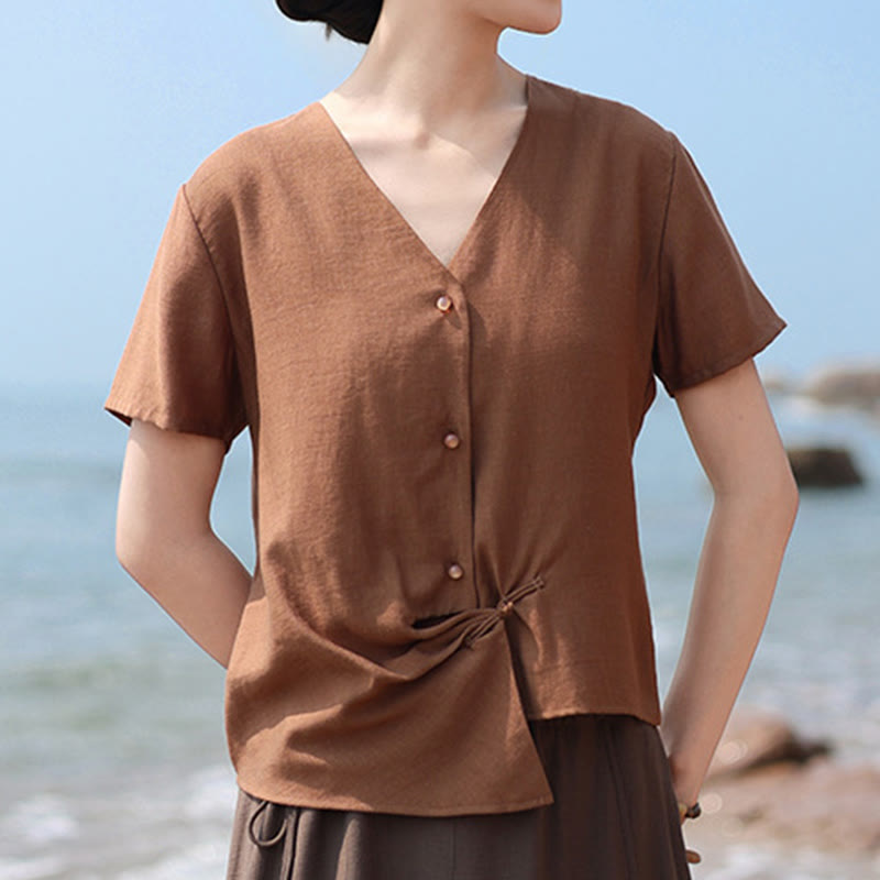 Tactile Cotton Linen Irregular V-Neck Mindful Shirt