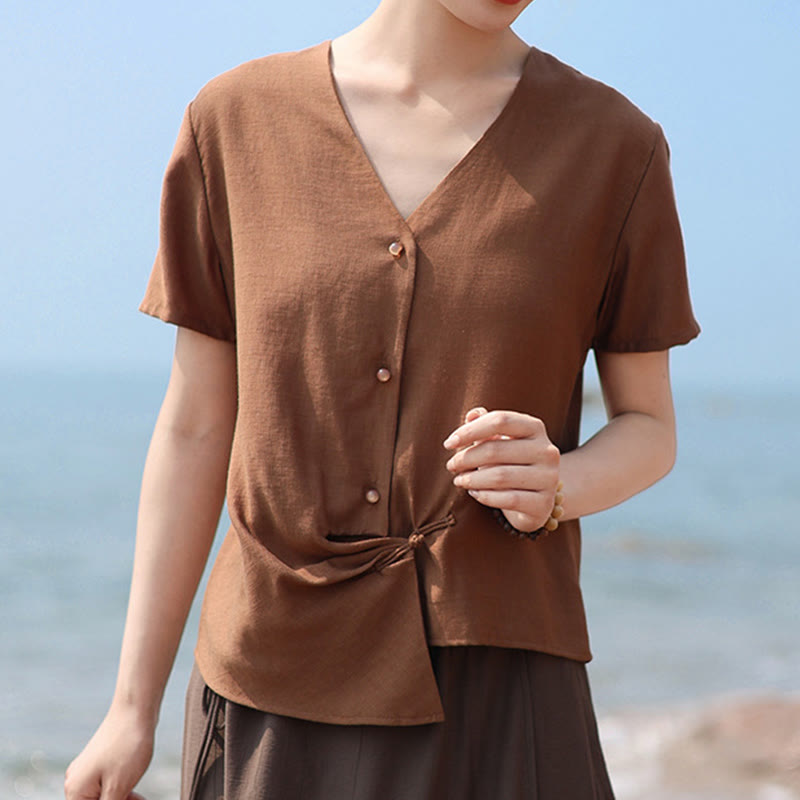 Tactile Cotton Linen Irregular V-Neck Mindful Shirt