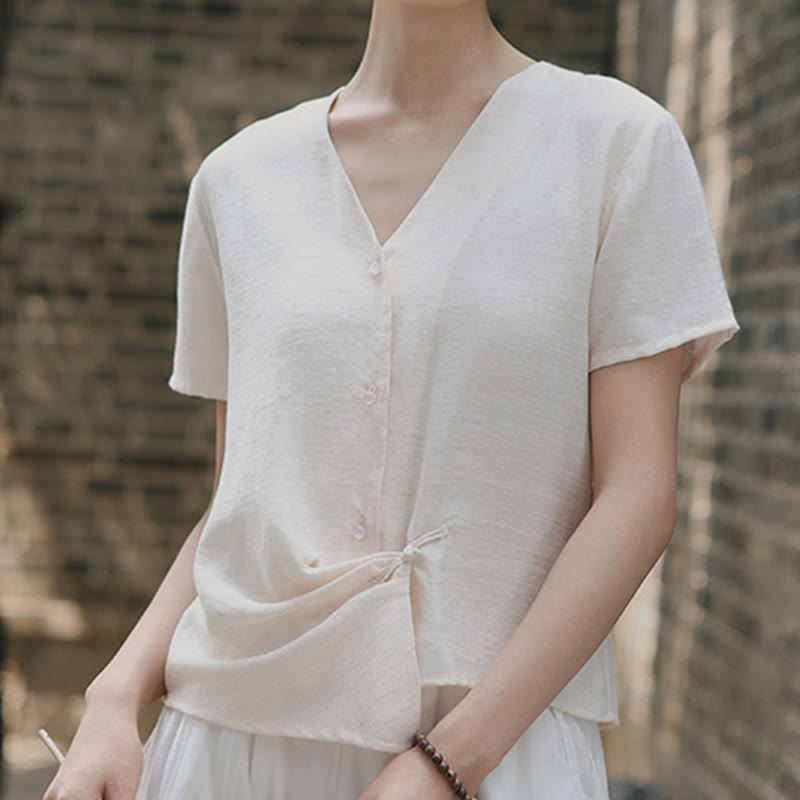 Tactile Cotton Linen Irregular V-Neck Mindful Shirt