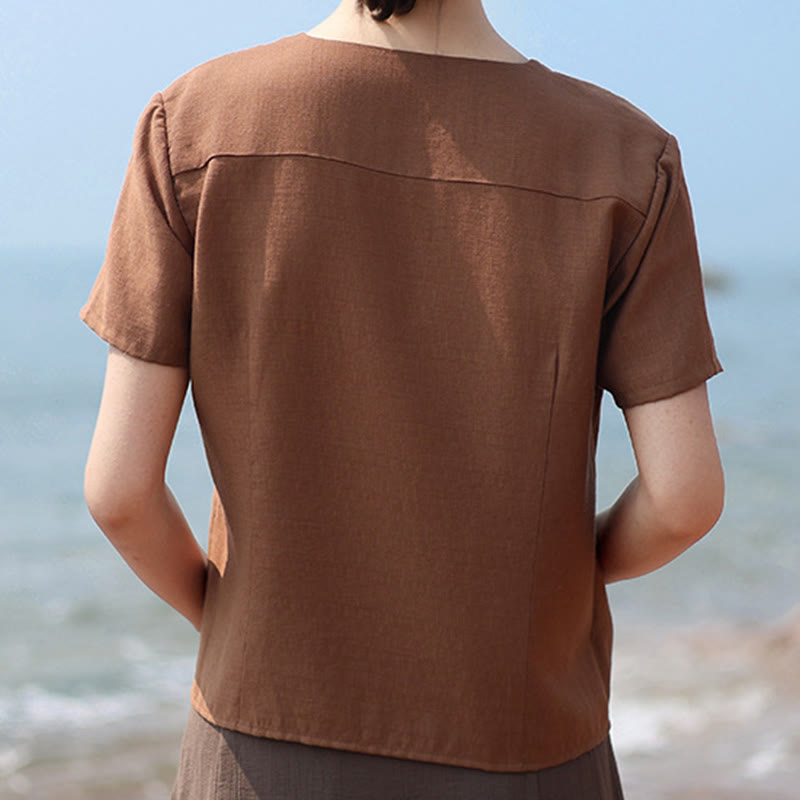 Tactile Cotton Linen Irregular V-Neck Mindful Shirt