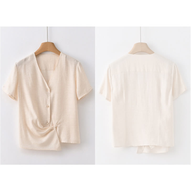 Tactile Cotton Linen Irregular V-Neck Mindful Shirt