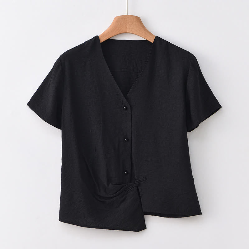 Tactile Cotton Linen Irregular V-Neck Mindful Shirt