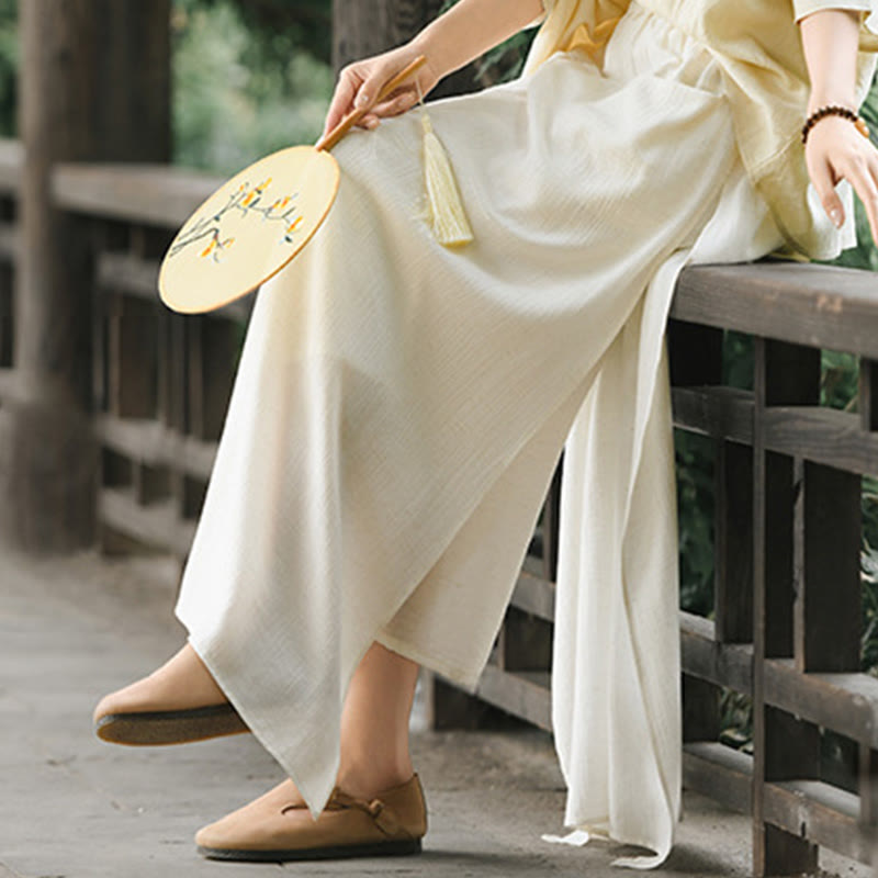 Solid Color Hem Slit Design Women's Skirt Pants With Pockets