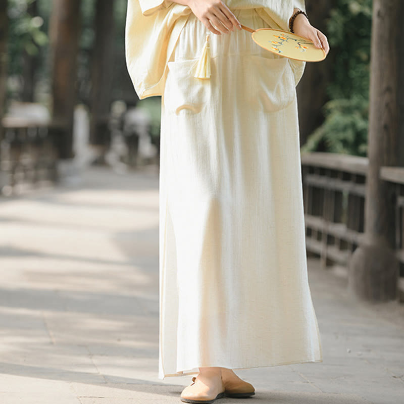 Solid Color Hem Slit Design Women's Skirt Pants With Pockets