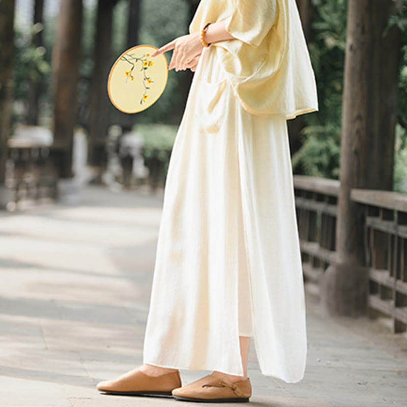 Solid Color Hem Slit Design Women's Skirt Pants With Pockets