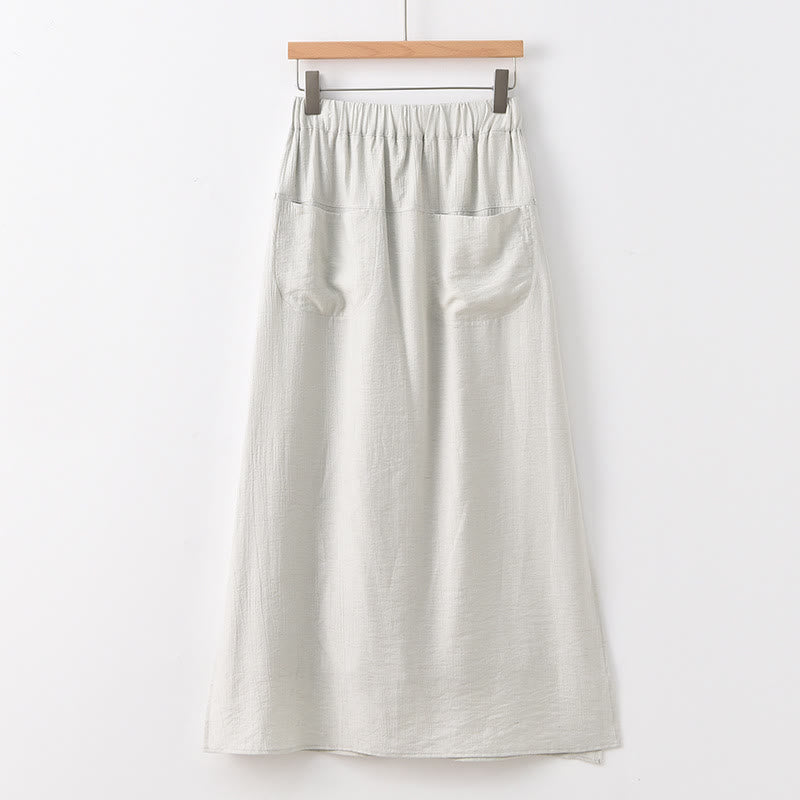 Solid Color Hem Slit Design Women's Skirt Pants With Pockets