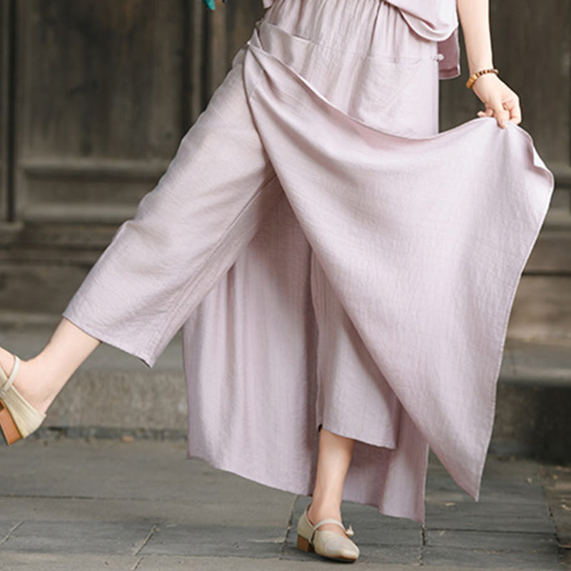 Solid Color Hem Slit Design Women's Skirt Pants With Pockets