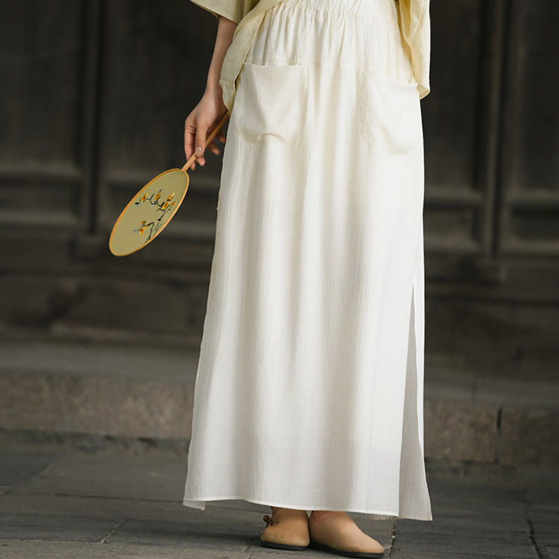 Solid Color Hem Slit Design Women's Skirt Pants With Pockets