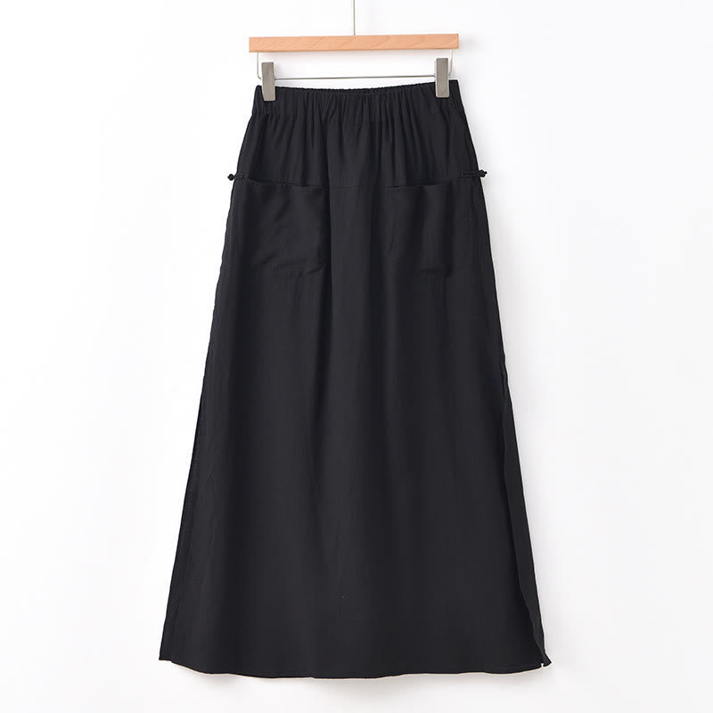 Solid Color Hem Slit Design Women's Skirt Pants With Pockets