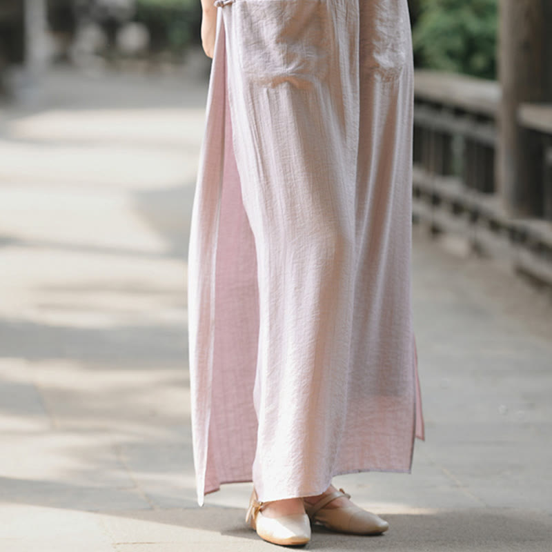 Solid Color Hem Slit Design Women's Skirt Pants With Pockets